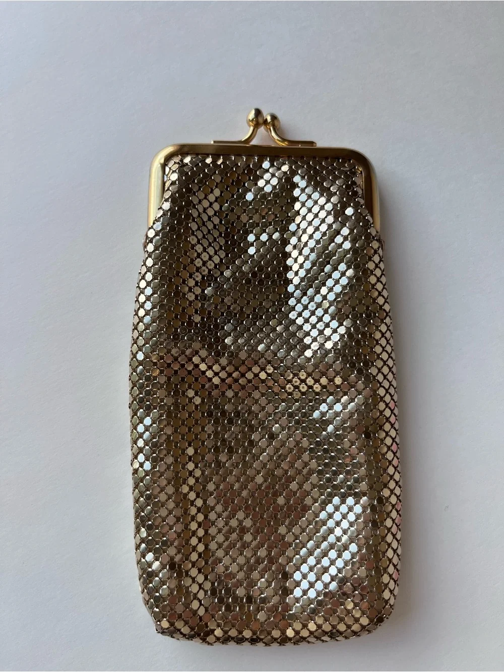 Vintage Whiting & Davis Gold Mesh Kisslock Coin Pouch Bag